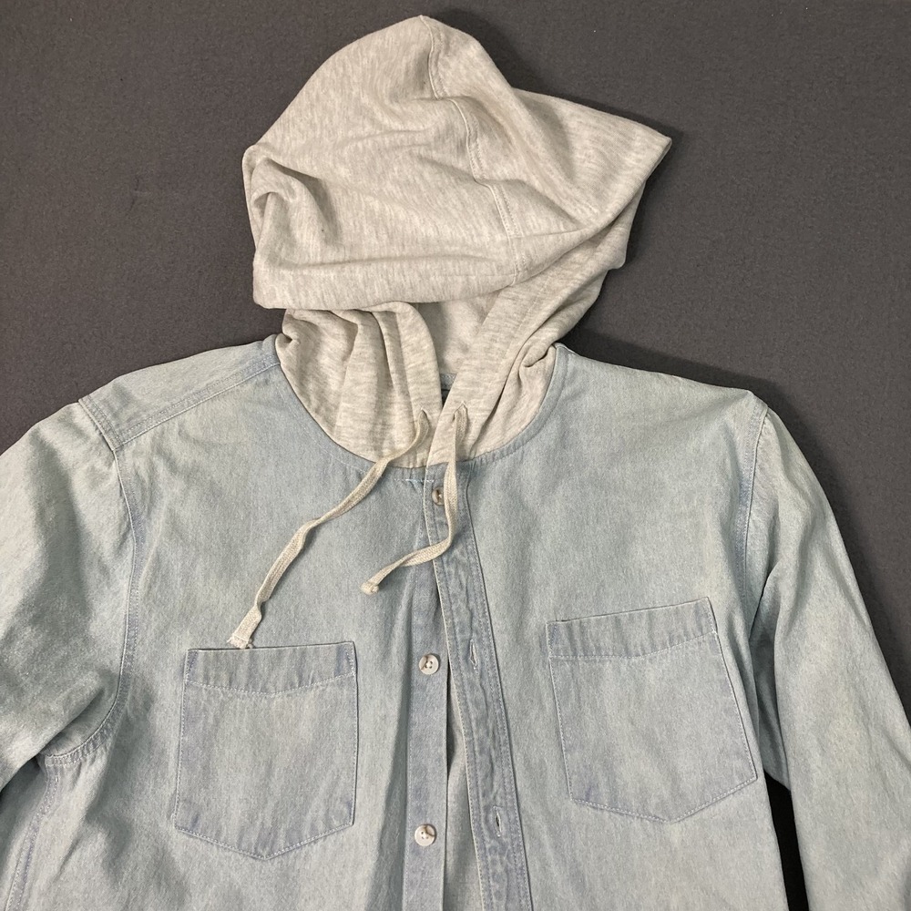 PacSun Shacket Men M Hooded Denim Light Blue Button-down
